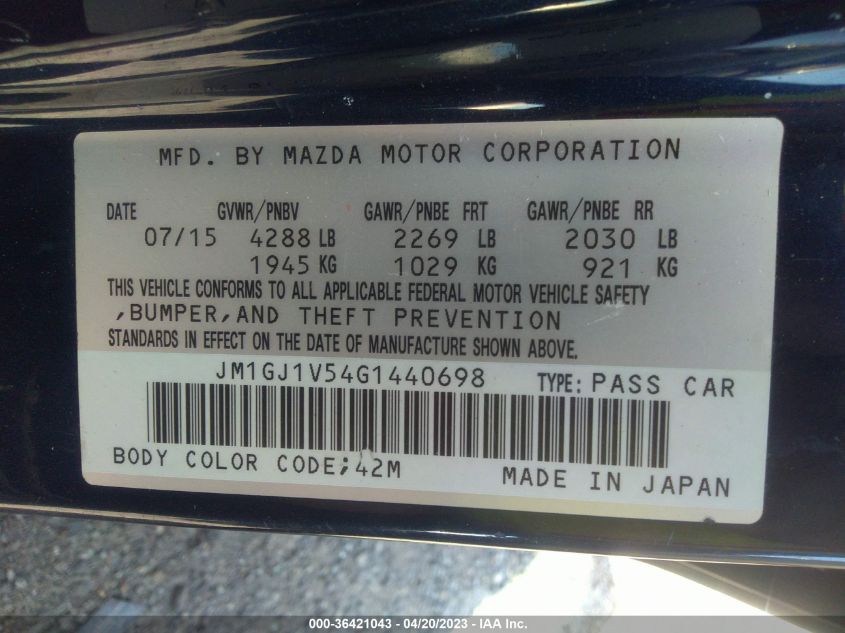 2016 MAZDA MAZDA6 I TOURING - JM1GJ1V54G1440698