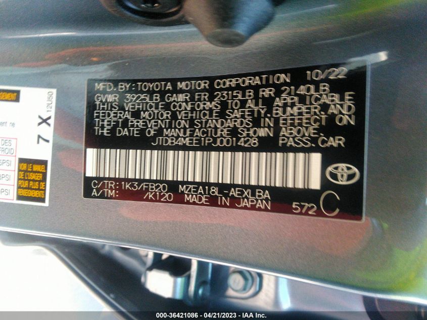 2023 TOYOTA COROLLA LE - JTDB4MEE1PJ001428