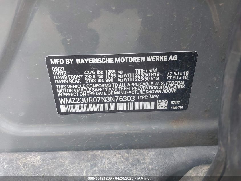 2022 MINI COUNTRYMAN COOPER - WMZ23BR07N3N76303