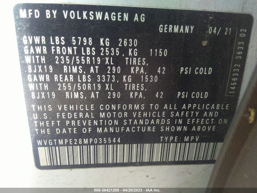 2021 VOLKSWAGEN ID.4 PRO S WVGTMPE28MP035544