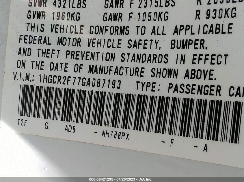 2016 HONDA ACCORD SEDAN EX - 1HGCR2F77GA087193