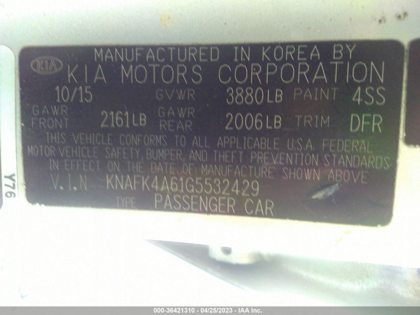 2016 KIA FORTE LX - KNAFK4A61G5532429