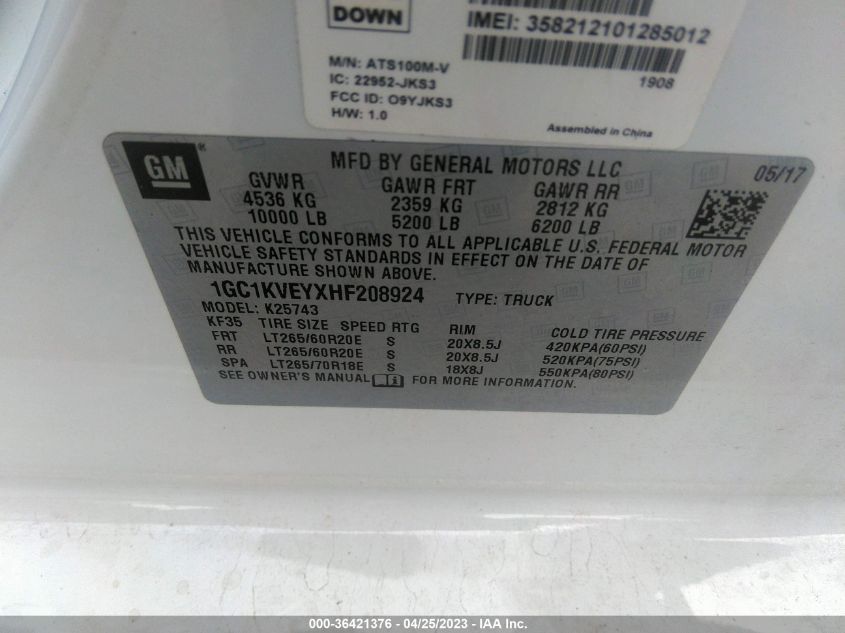 2017 CHEVROLET SILVERADO 2500HD LT - 1GC1KVEYXHF208924