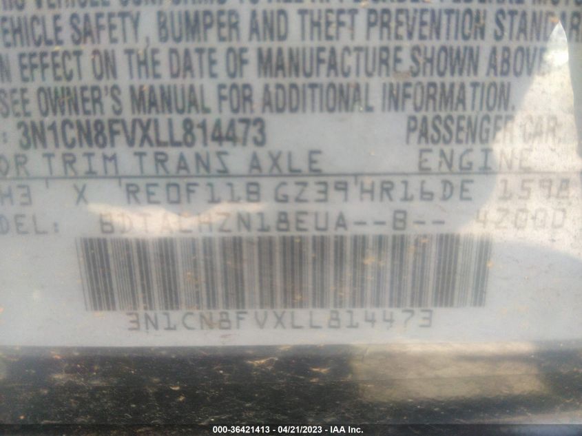 2020 NISSAN VERSA SR - 3N1CN8FVXLL814473
