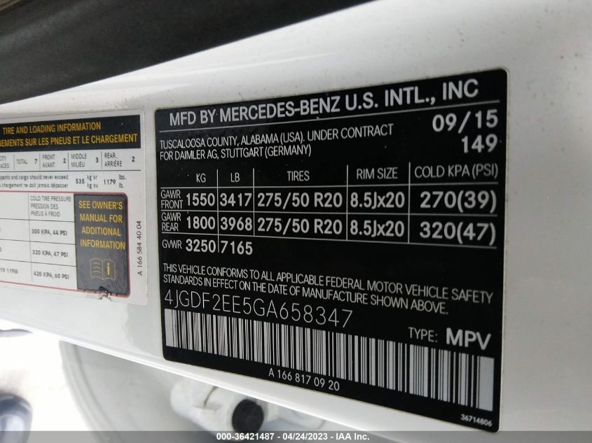 2016 MERCEDES-BENZ GL GL 350 BLUETEC - 4JGDF2EE5GA658347