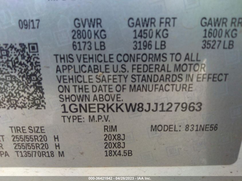 2018 CHEVROLET TRAVERSE PREMIER - 1GNERKKW8JJ127963