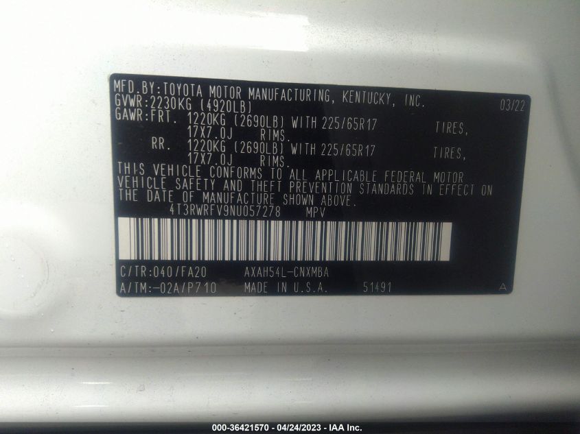 2022 TOYOTA RAV4 HYBRID XLE - 4T3RWRFV9NU057278