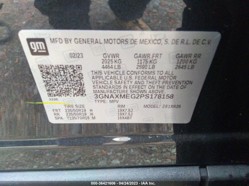 VIN 3GNAXMEG2PS178158 2023 CHEVROLET EQUINOX RS