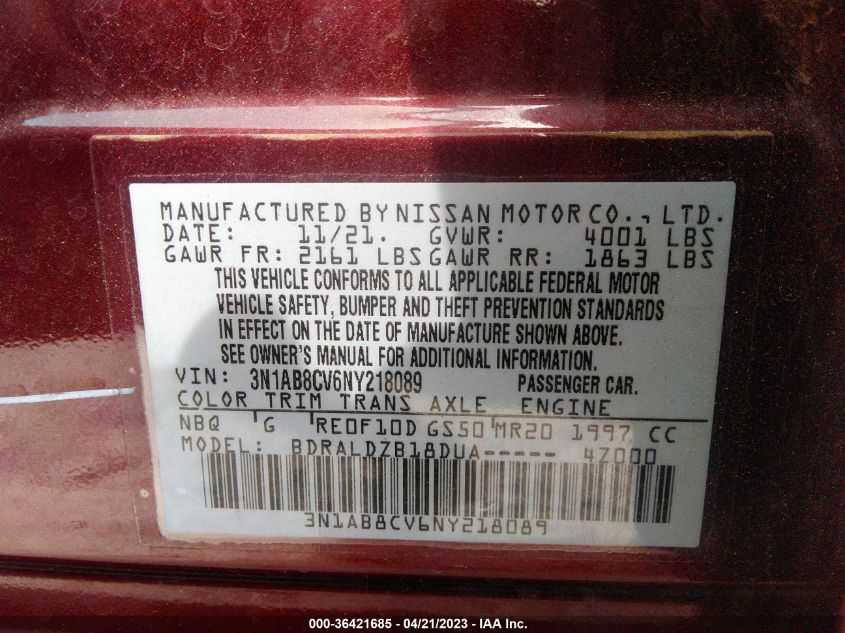 2022 NISSAN SENTRA SV - 3N1AB8CV6NY218089