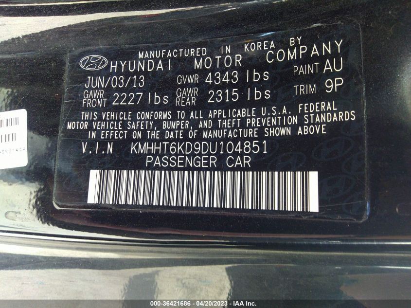 2013 HYUNDAI GENESIS COUPE 2.0T KMHHT6KD9DU104851