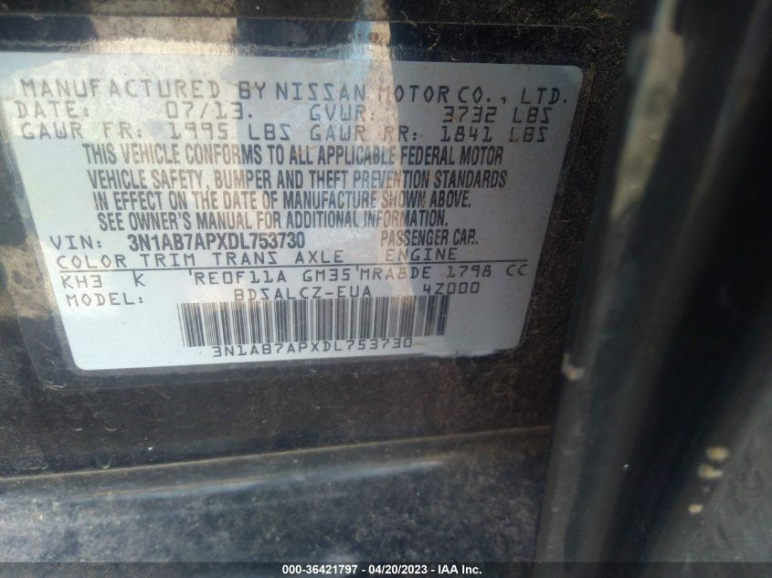 2013 NISSAN SENTRA S - 3N1AB7APXDL753730