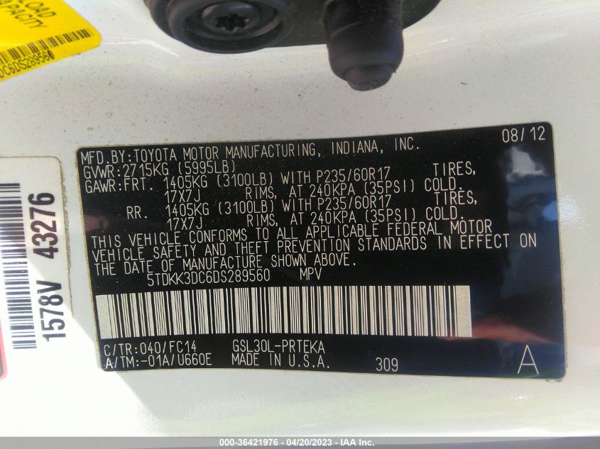 2013 TOYOTA SIENNA LE - 5TDKK3DC6DS289560