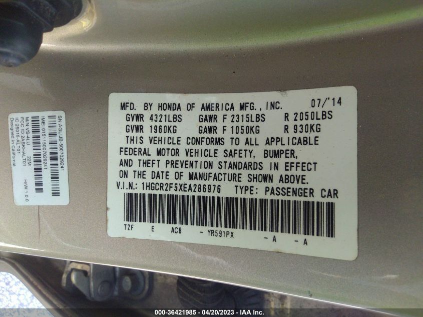 2014 HONDA ACCORD SEDAN SPORT - 1HGCR2F5XEA286976