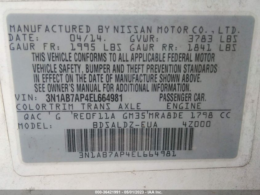 2014 NISSAN SENTRA SV - 3N1AB7AP4EL664981