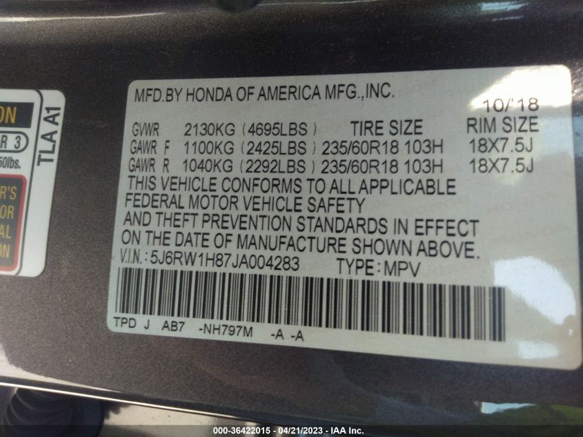 2018 HONDA CR-V EX-L - 5J6RW1H87JA004283