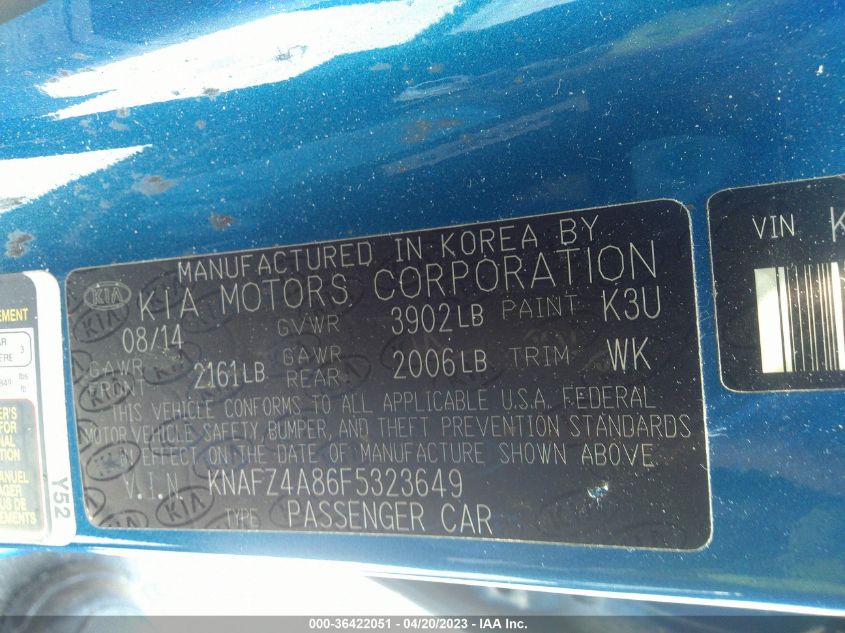 2015 KIA FORTE EX - KNAFZ4A86F5323649