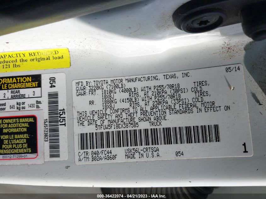 2014 TOYOTA TUNDRA 4WD TRUCK SR/SR5 - 5TFUW5F18EX387585