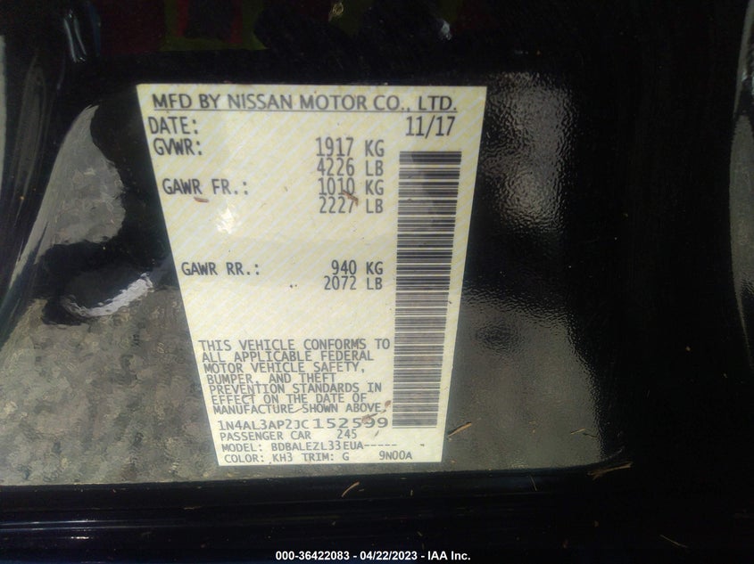 VIN 1N4AL3AP2JC152599 2018 NISSAN ALTIMA 2.5 S