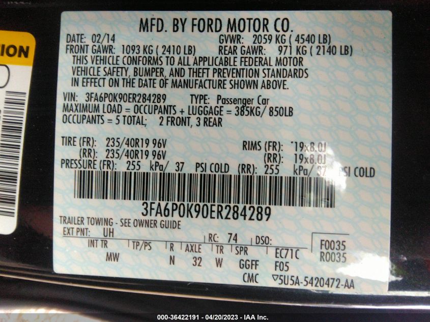 2014 FORD FUSION TITANIUM - 3FA6P0K90ER284289