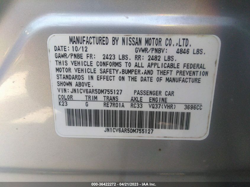 2013 INFINITI G37 SEDAN X - JN1CV6AR5DM755127