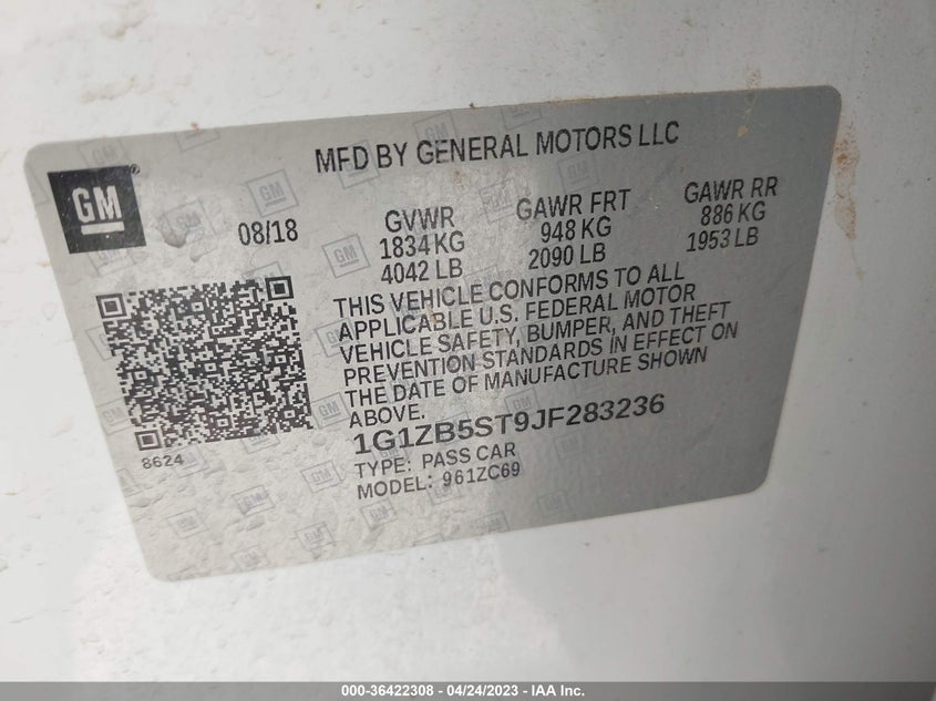 VIN 1G1ZB5ST9JF283236 2018 CHEVROLET MALIBU LS