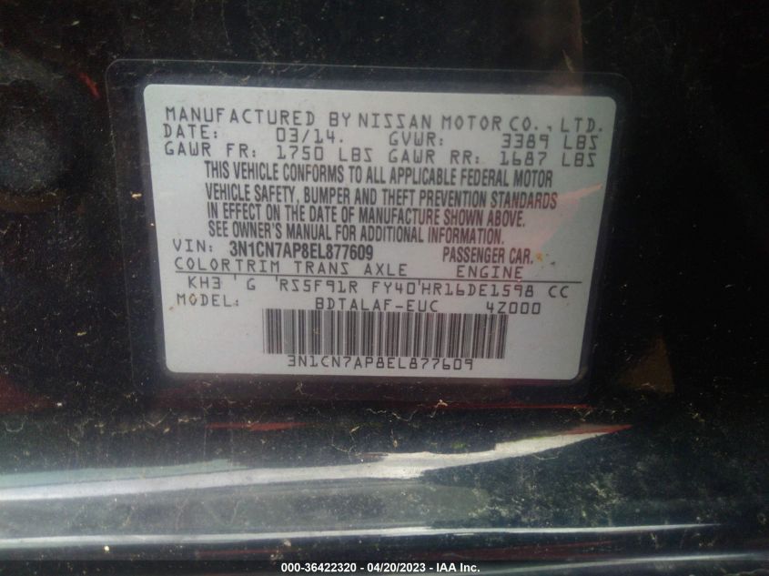 2014 NISSAN VERSA S - 3N1CN7AP8EL877609