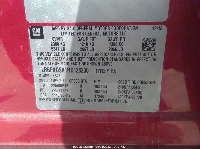 2017 BUICK ENVISION ESSENCE - LRBFXDSA1HD126230