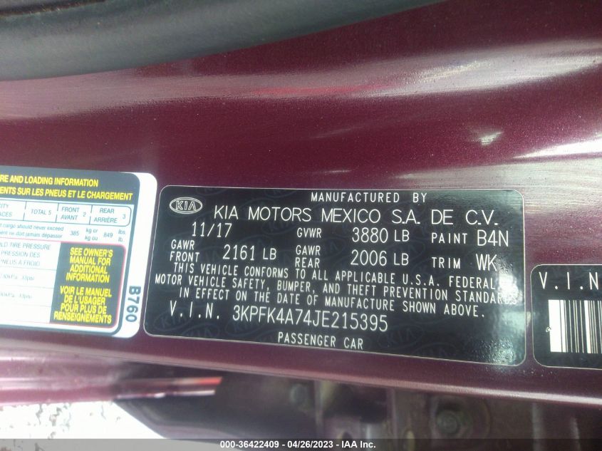 2018 KIA FORTE LX - 3KPFK4A74JE215395