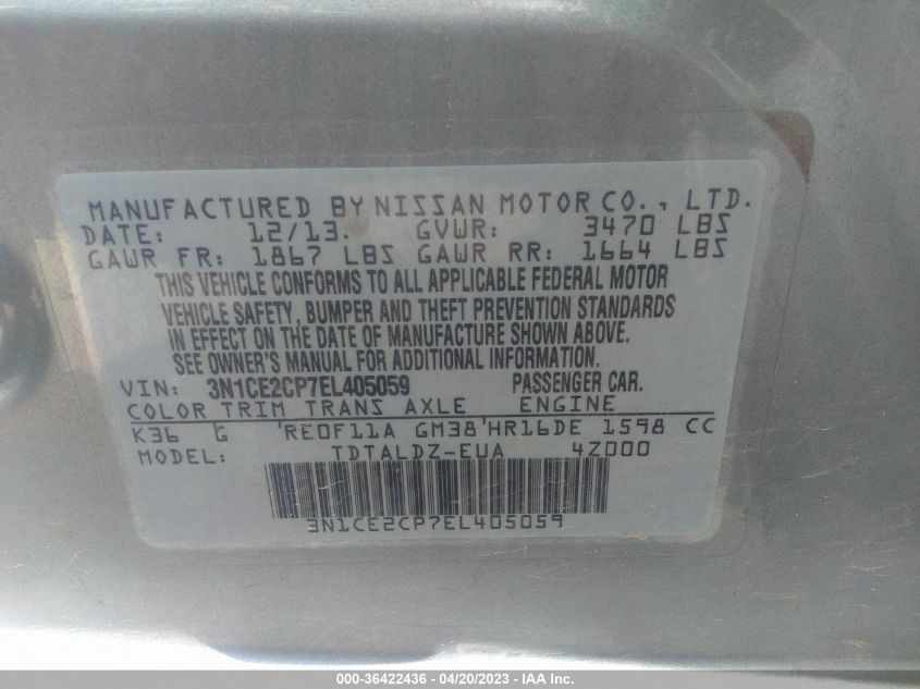 2014 NISSAN VERSA NOTE SV - 3N1CE2CP7EL405059