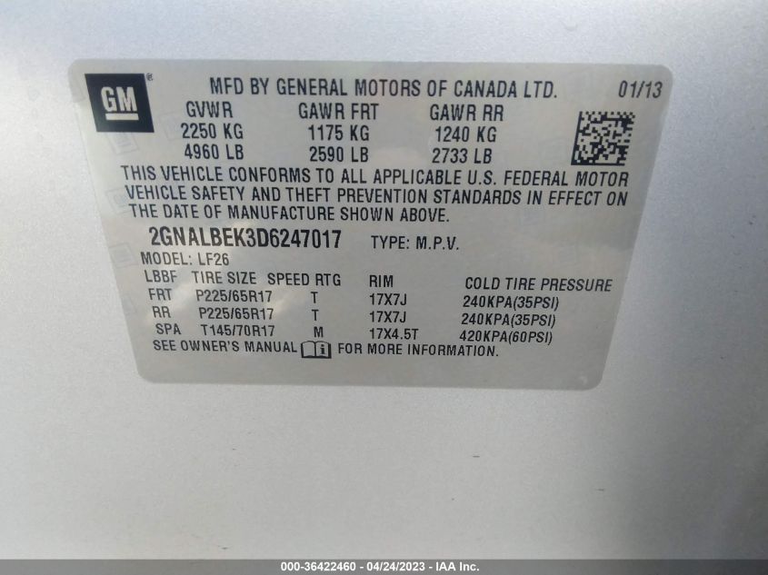 2013 CHEVROLET EQUINOX LS - 2GNALBEK3D6247017