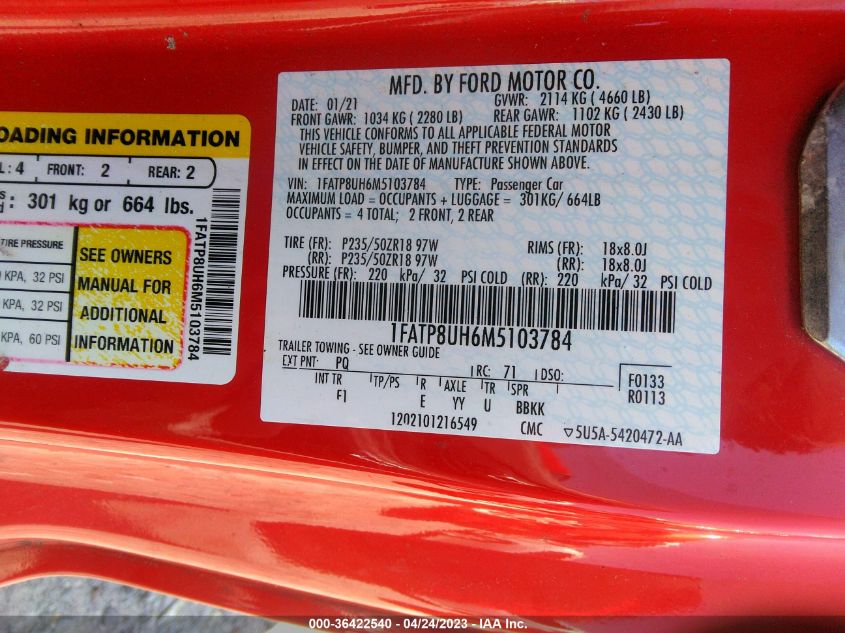 2021 FORD MUSTANG ECOBOOST - 1FATP8UH6M5103784