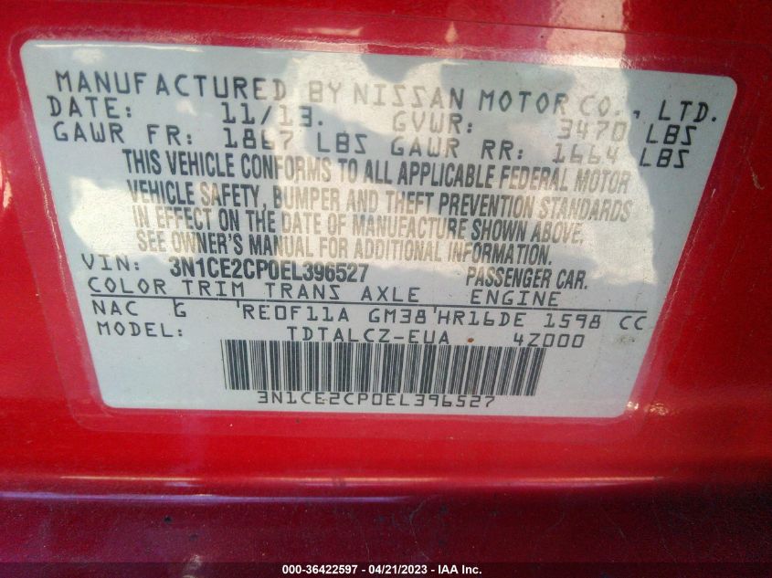 2014 NISSAN VERSA NOTE S PLUS - 3N1CE2CP0EL396527