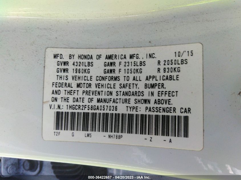 2016 HONDA ACCORD SEDAN SPORT - 1HGCR2F58GA057036