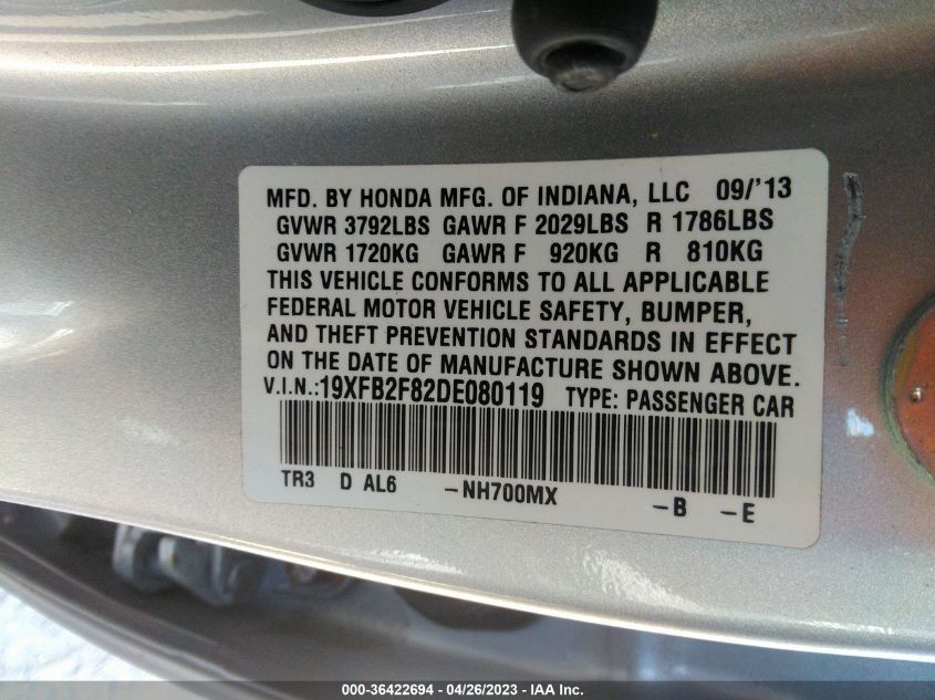 2013 HONDA CIVIC SDN EX - 19XFB2F82DE080119