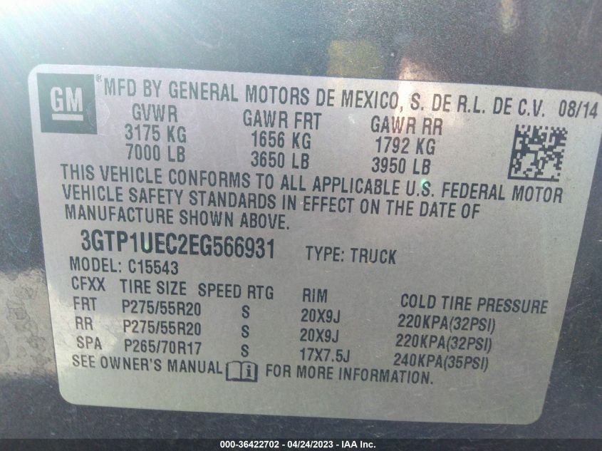 2014 GMC SIERRA 1500 SLE - 3GTP1UEC2EG566931