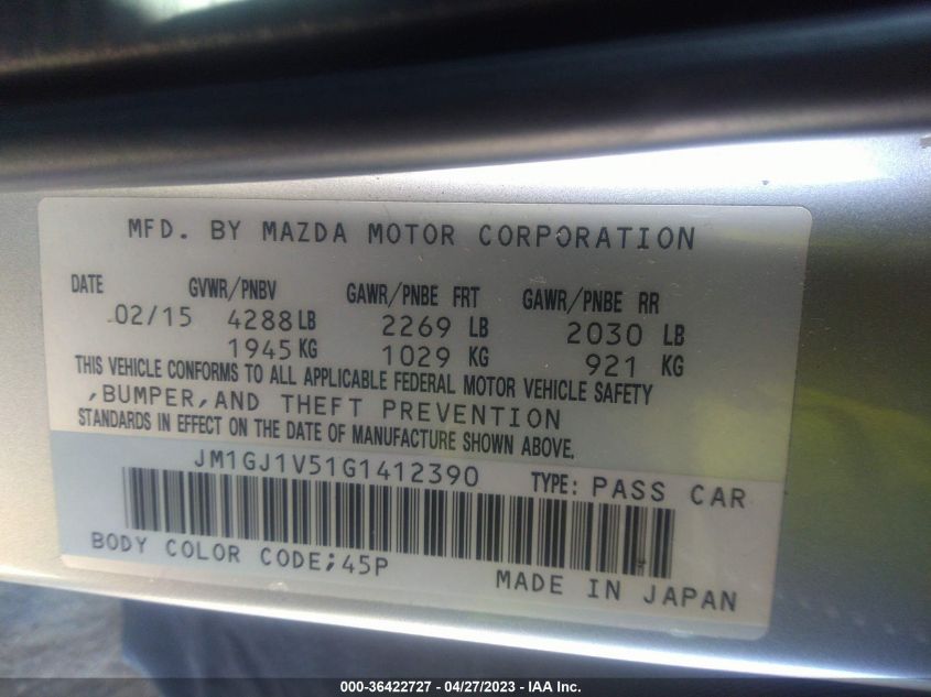 2016 MAZDA MAZDA6 I TOURING - JM1GJ1V51G1412390