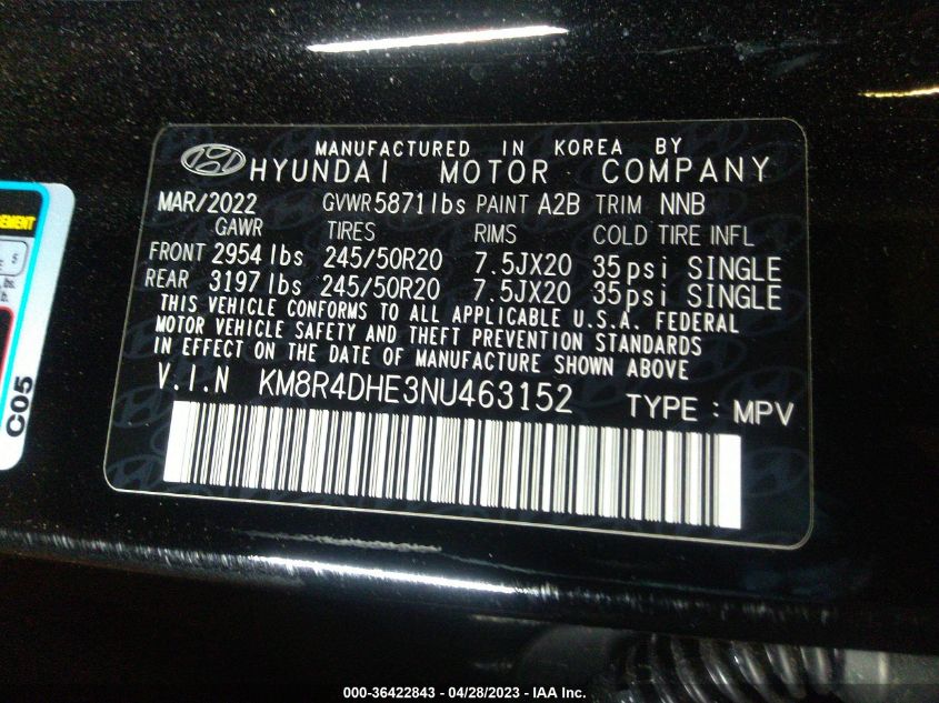 2022 HYUNDAI PALISADE SEL - KM8R4DHE3NU463152