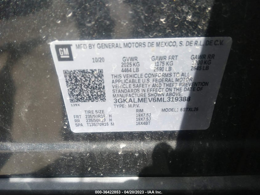 VIN 3GKALMEV6ML319388 2021 GMC TERRAIN SLE