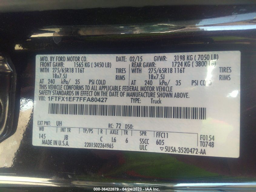2015 FORD F-150 XLT/XL W - 1FTFX1EF7FFA80427