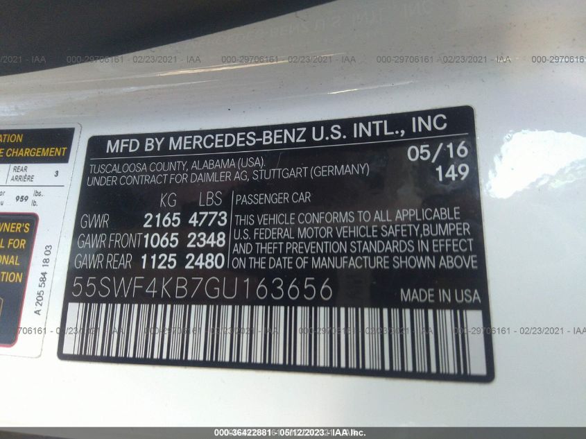 2016 MERCEDES-BENZ C 300 SPORT 4MATIC/LUXURY 4MATIC/4MATIC 55SWF4KB7GU163656