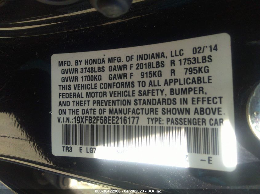 2014 HONDA CIVIC SEDAN LX - 19XFB2F58EE216177