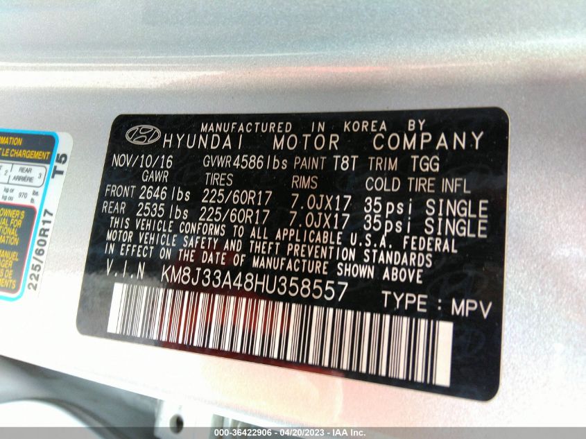 2017 HYUNDAI TUCSON SE - KM8J33A48HU358557