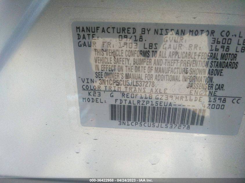 2018 NISSAN KICKS S - 3N1CP5CU5JL537278