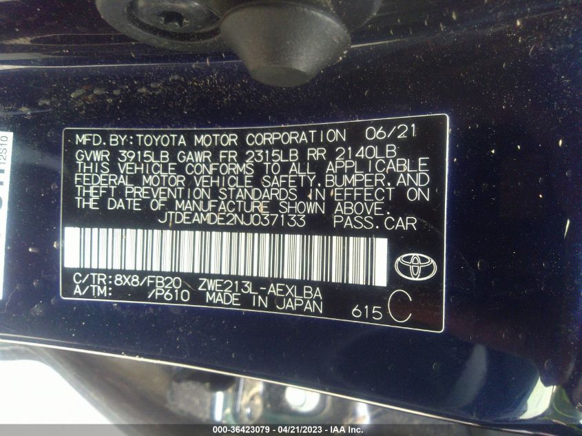 2022 TOYOTA COROLLA HYBRID LE - JTDEAMDE2NJ037133