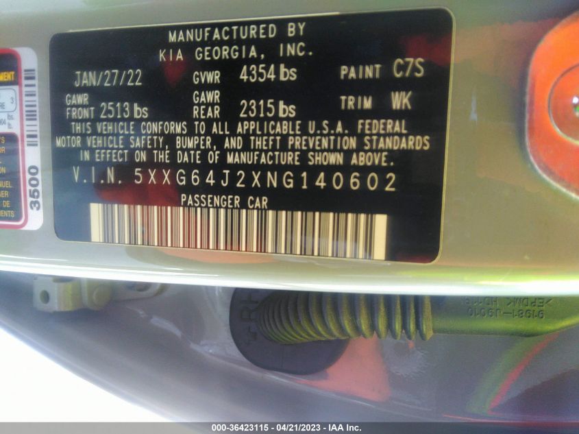 2022 KIA K5 GT-LINE - 5XXG64J2XNG140602