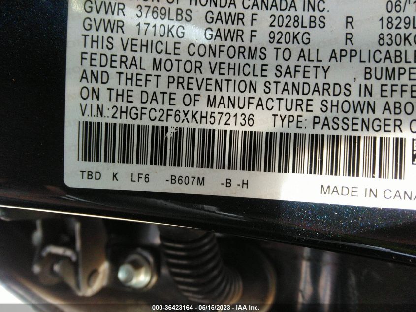 2019 HONDA CIVIC SEDAN LX - 2HGFC2F6XKH572136