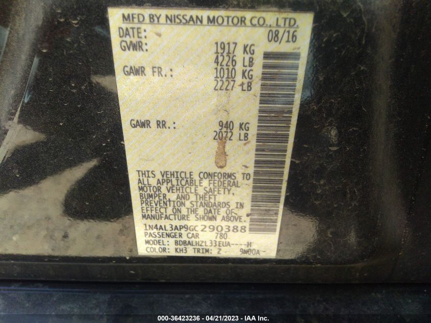 2016 NISSAN ALTIMA 2.5 SR - 1N4AL3AP9GC290388