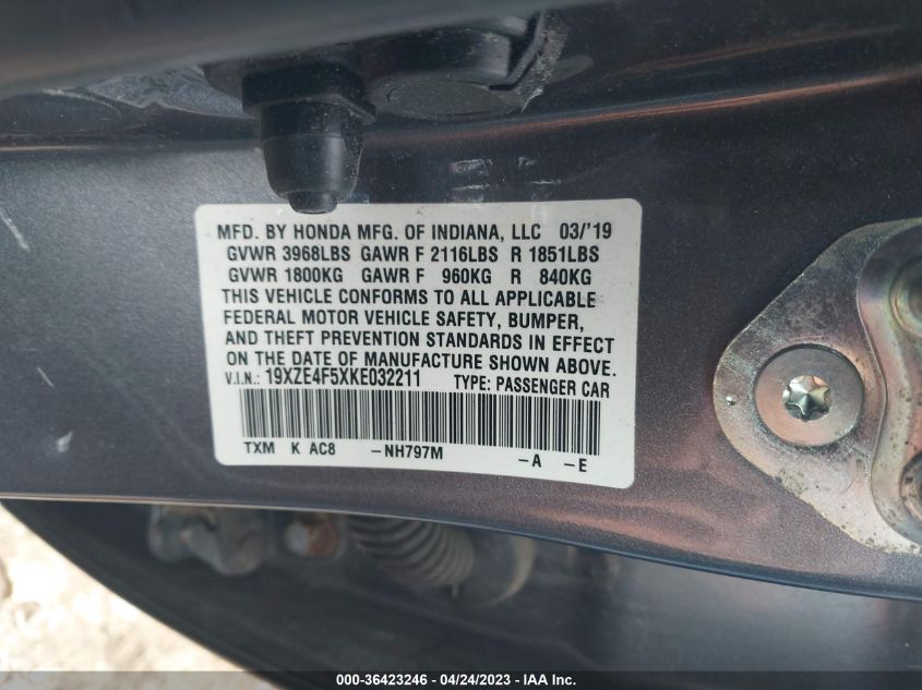 2019 HONDA INSIGHT EX 19XZE4F5XKE032211
