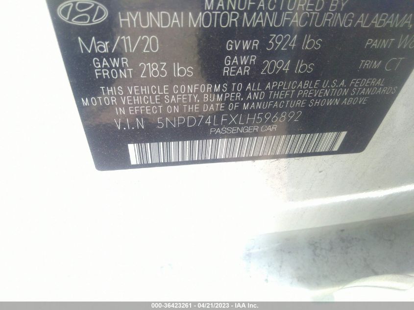 2020 HYUNDAI ELANTRA SE - 5NPD74LFXLH596892