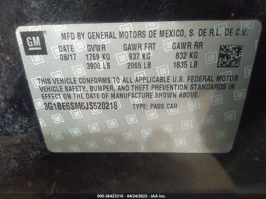2018 CHEVROLET CRUZE LT - 3G1BE6SM6JS520218